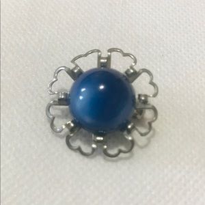 Vintage Lucite Bkue Moonglow Silver Tone Brooch